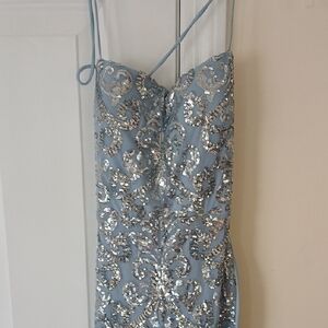 Windsor Strapless Ice Blue Dress with Silver Sequins